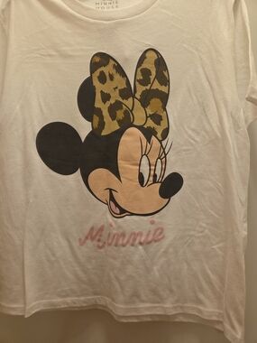Disney White Minnie Mouse Tee with Leopard Bow